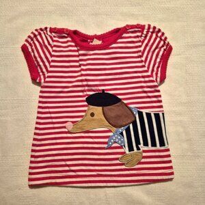 Jojo Maman Bébé girls size 18-24 months red & white sausage dog shirt vguc
